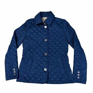 Burberry Brit Quilted Button Up Jacket Womens Small Blue Preppy Coat